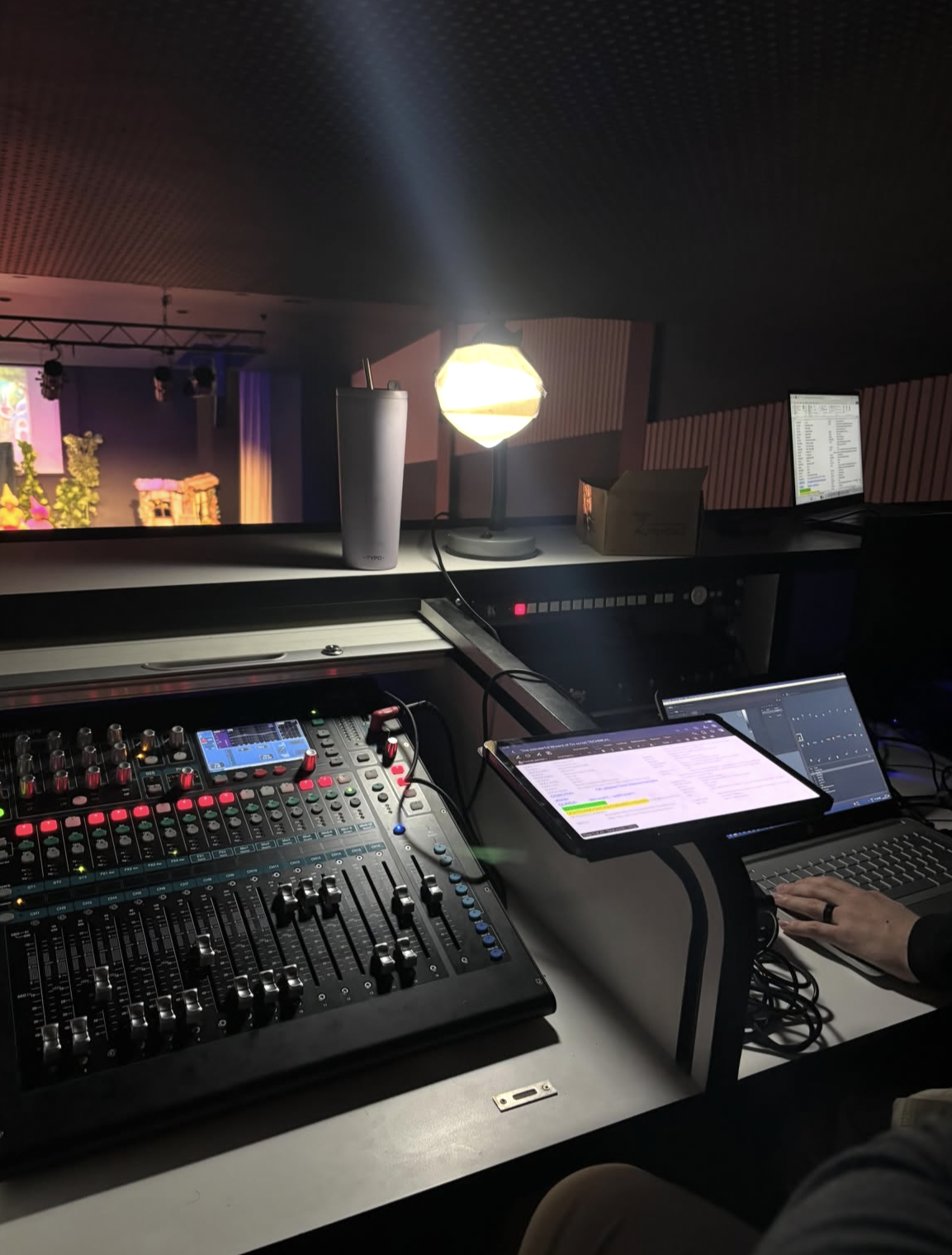 Mixing desk with laptops