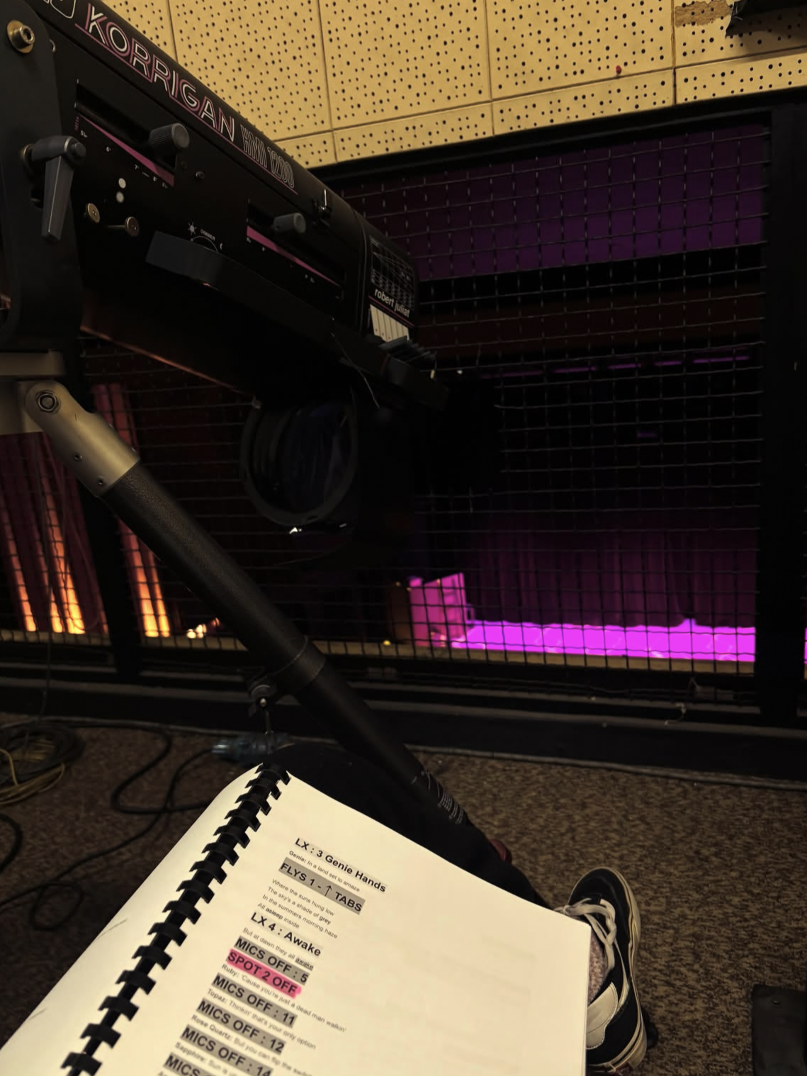 Cue sheet with lighting notes