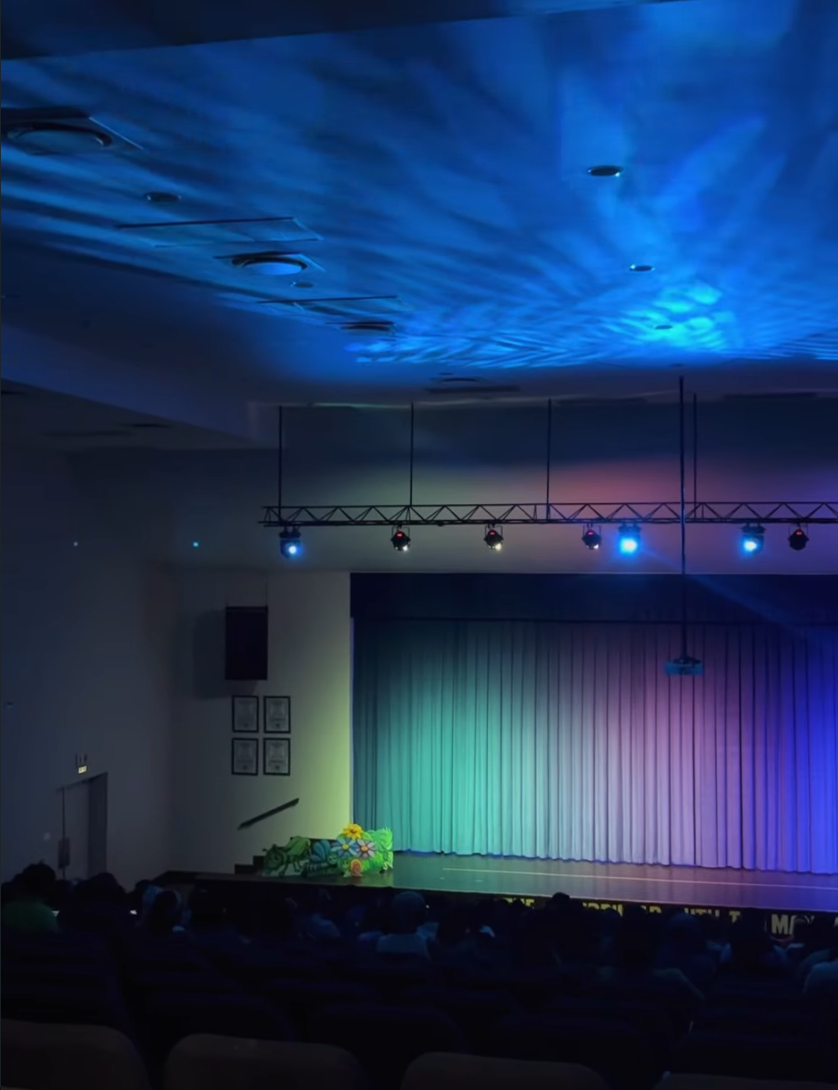 Stage curtain with colored lighting